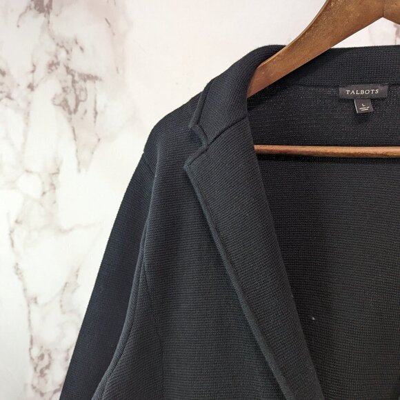 Talbots Sweater Blazer Womens Large 12 14 Black 1 Button Stretch Jacket Zip Knit - Picture 2 of 9